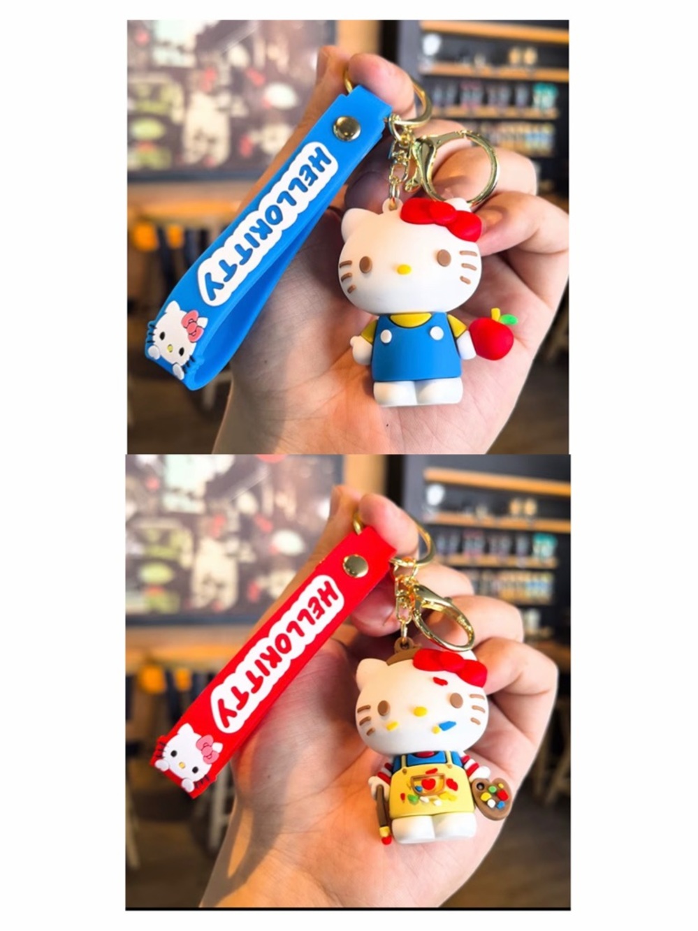 Hello Kitty Colorful Silicone Strap Keychain - Blue & Red